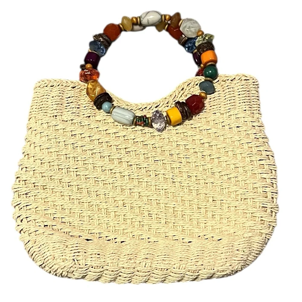Cappelli Straworld Tan Woven Clutch with‎ Beaded Handles